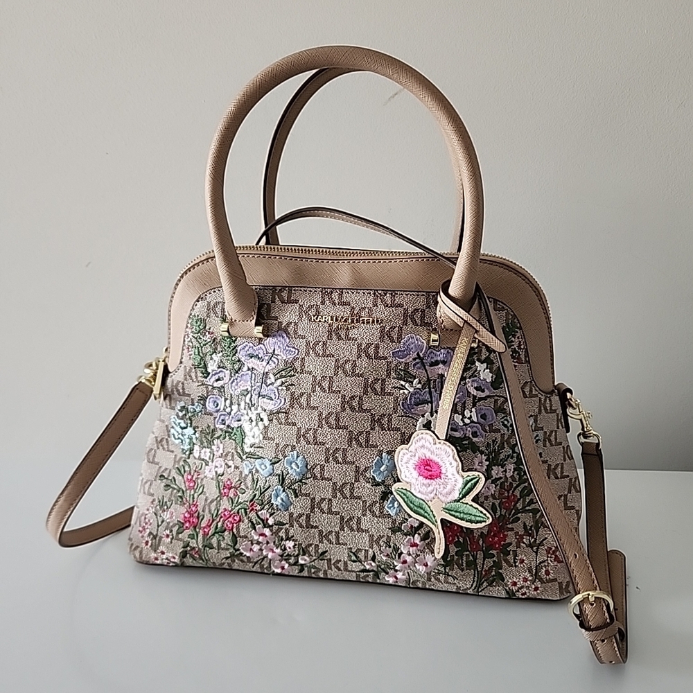 Karl Lagerfeld Paris PENELOPE MONGRAM EMBROIDERED SATCHEL CROSSBODY BAG